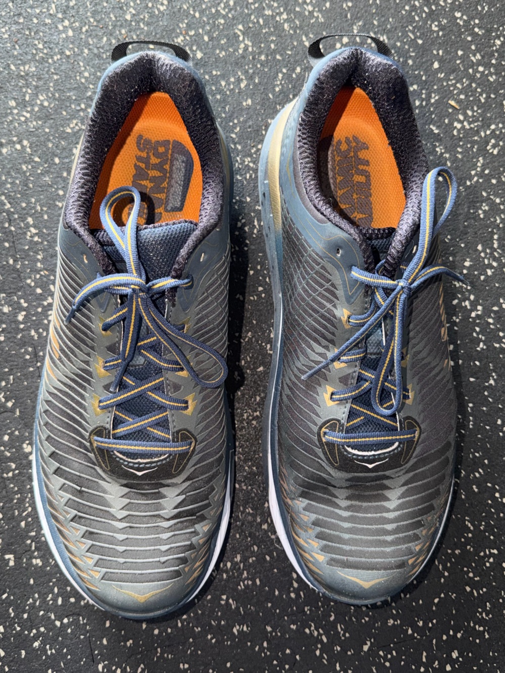 Hoka Navy Running Shoes with Orange Insoles